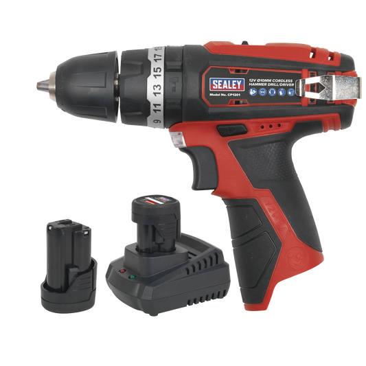 Sealey 12V SV12 Series Ø10mm Hammer Drill/Driver Kit - 2 Batteries CP1201KIT