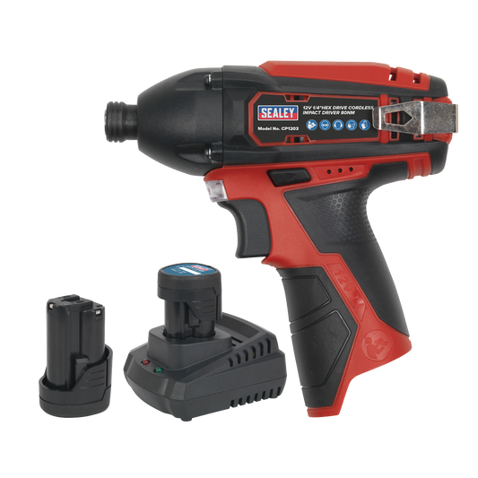 Sealey 12V SV12 Series 1/4"Hex Drive Impact Driver Kit - 2 Batteries CP1203KIT