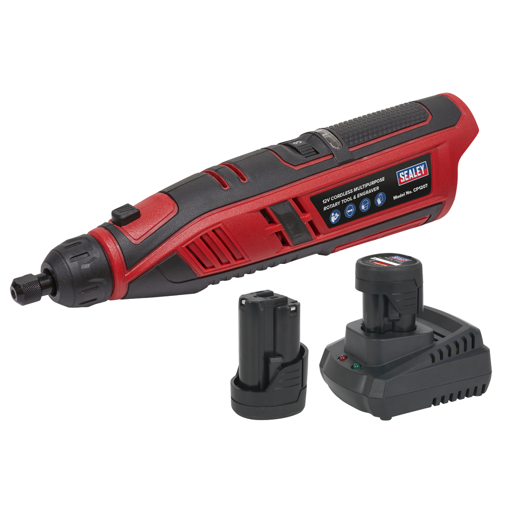 Sealey 12V SV12 Series Cordless Multipurpose Rotary Tool & Engraver Kit - 2 Batteries CP1207KIT