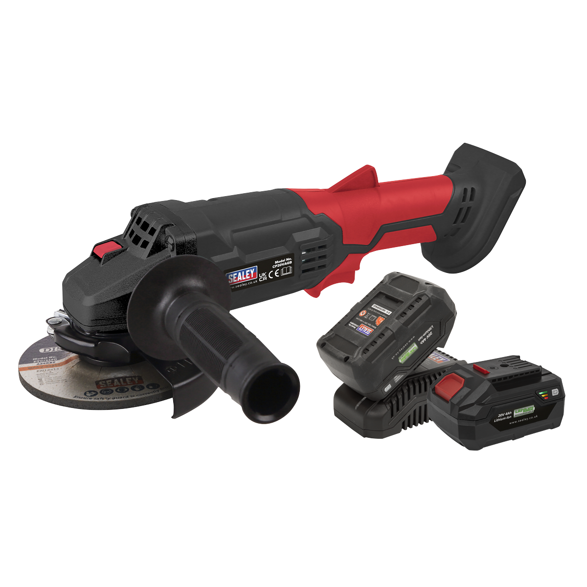 Sealey 20V Ø115mm 4Ah Cordless Angle Grinder Kit - 2 Batteries CP20VAGBKIT