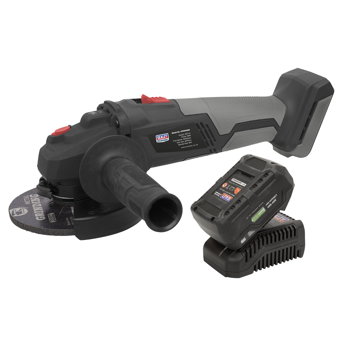 Sealey 20V 4Ah Ø115mm Brushless Angle Grinder Kit CP20VAGXKIT1