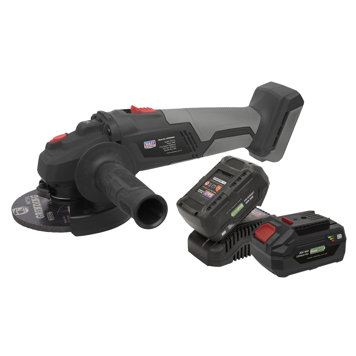 Sealey 20V Brushless Angle Grinder Kit - 2 Batteries CP20VAGXKIT