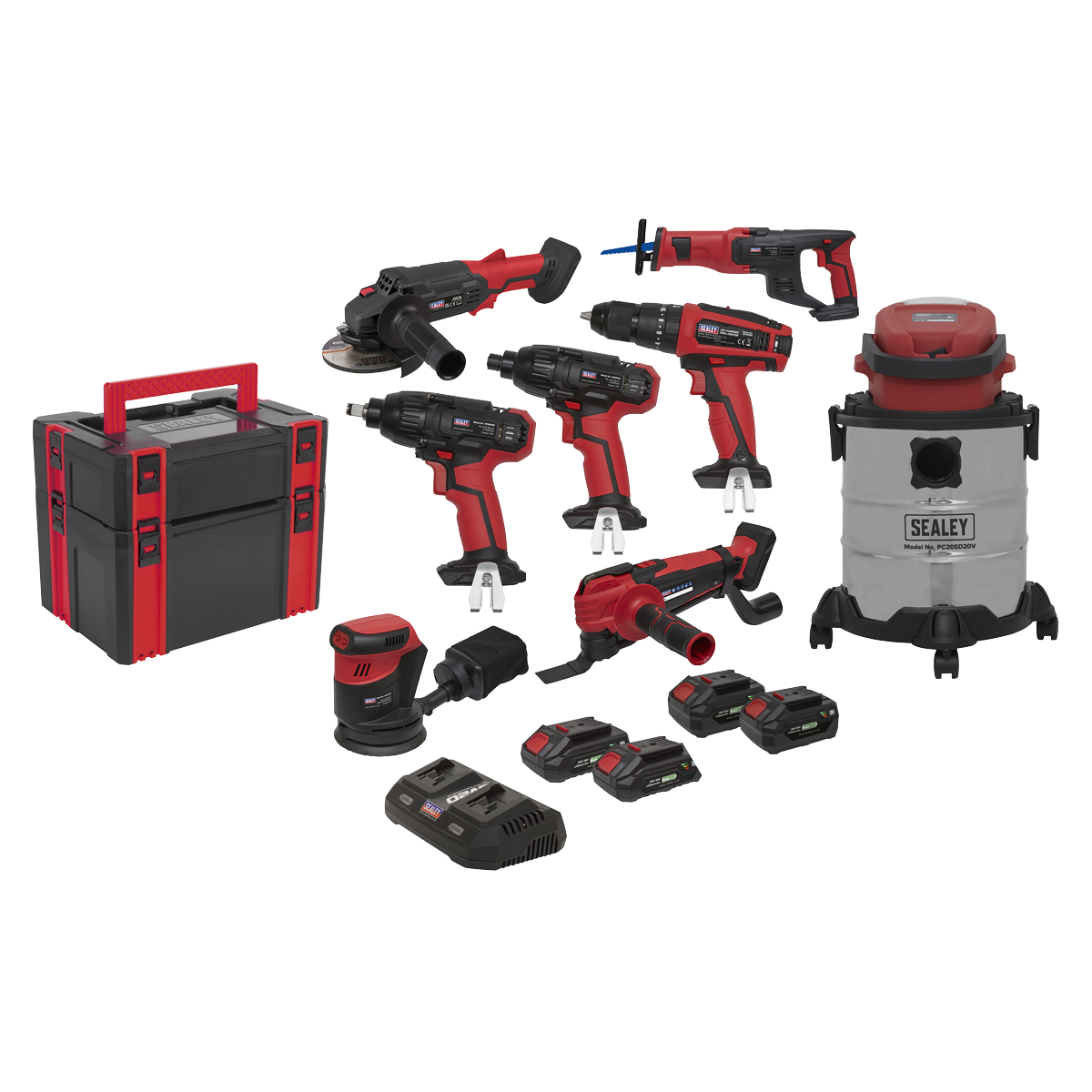 Sealey 8 x 20V Cordless Tool Combo - 4 Batteries CP20VCOMBO4