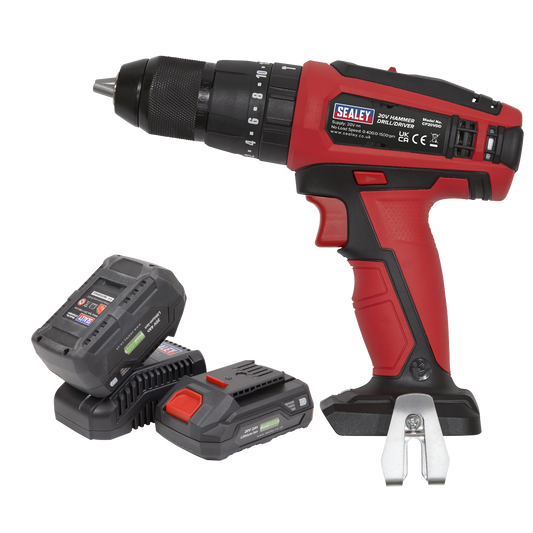 Sealey 20V SV20 Series Ø13mm Hammer Drill/Driver Kit - 2 Batteries CP20VDDKIT