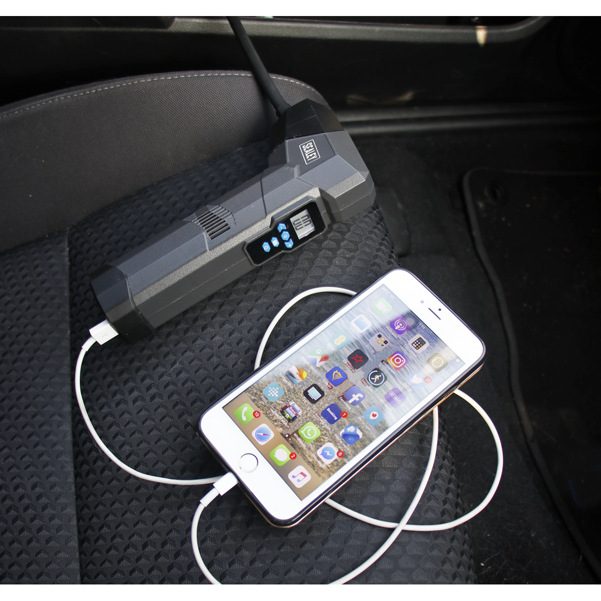 Sealey Compact Rechargeable Tyre Inflator & Power Bank with Work Light CTI120