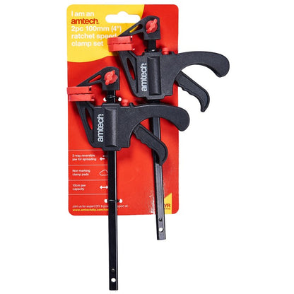 Amtech 2 Piece 100mm (4'') Ratchet speed clamp set D0930