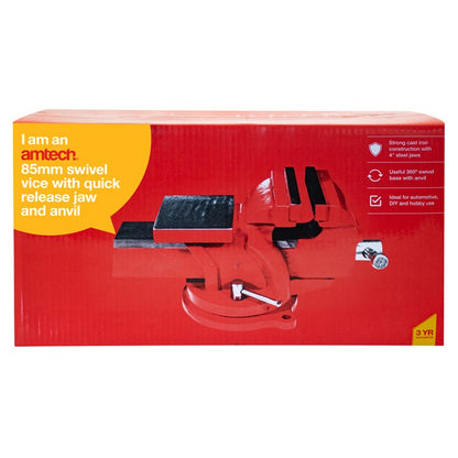 Amtech 85mm (3.3") Swivel vice with quick release jaw and anvil D3430
