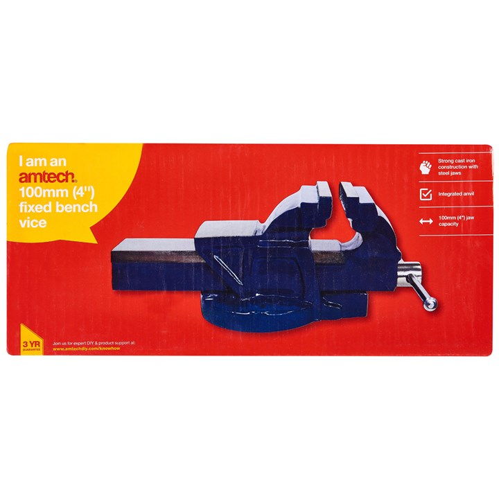 Amtech 100mm (4") Fixed bench vice with anvil D4250