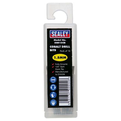 Sealey Ø1.5mm HSS Cobalt Fully Ground Drill Bit - Pack of 10 DB015CB