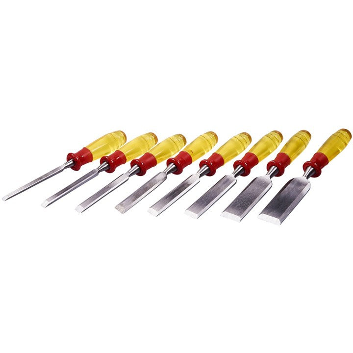 Amtech 8 Piece split proof chisel set in wooden box E0610