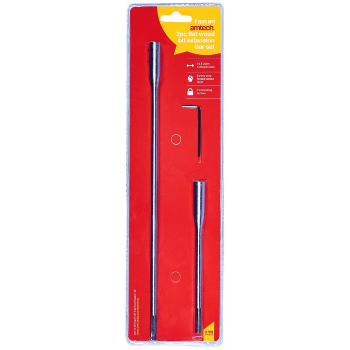 Amtech 3 Piece flat wood bit extension bar set F0770