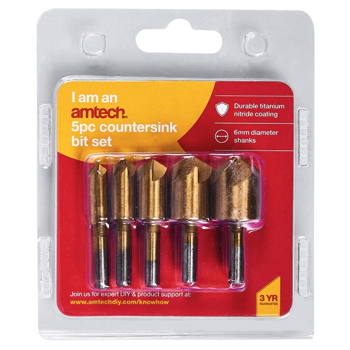 Amtech 5 piece titanium-coated countersink bit set F0840