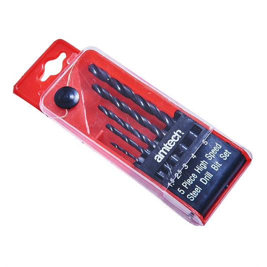 Amtech 5 Piece high speed steel (HSS) drill set F0950