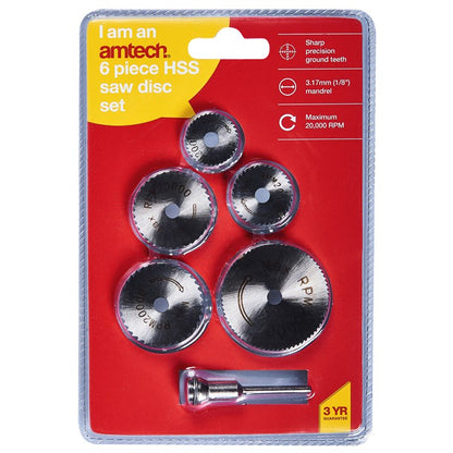 Amtech 6 Piece high speed steel (HSS) saw disc set F0978