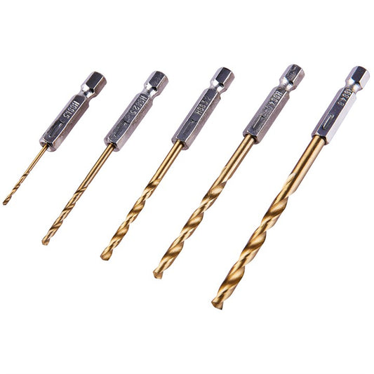 Amtech 5 Piece  6.25mm (1/4") Titanium coated high speed steel (HSS) drill bit set F1110