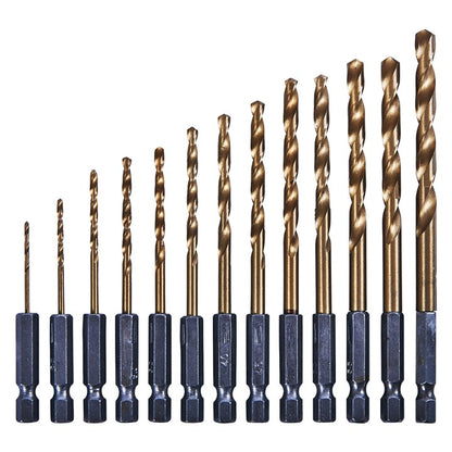 Amtech 13 Piece 6.25mm (1/4") Titanium coated high speed steel (HSS) drill bit set F1120