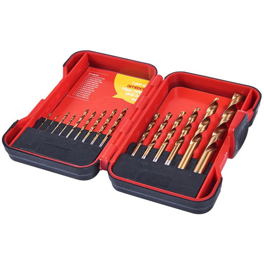 Amtech 15 Piece titanium coated high speed steel (HSS) drill bit set F1132