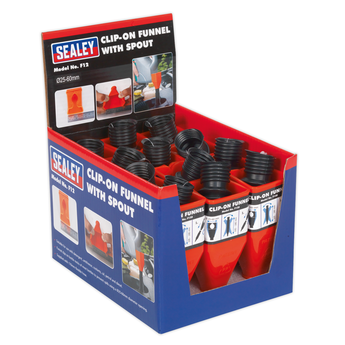 Sealey Clip-On Funnel with Spout - Display Box of 12 F12