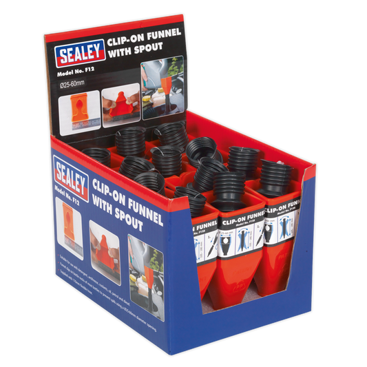 Sealey Clip-On Funnel with Spout - Display Box of 12 F12
