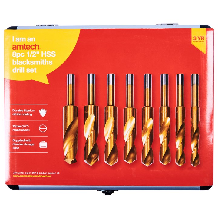 Amtech 8 Piece 13mm (1/2?) HSS (high speed steel) blacksmith’s drill bit set F1280