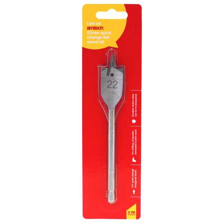 Amtech 22mm x 152mm quick change flat wood bit F1414