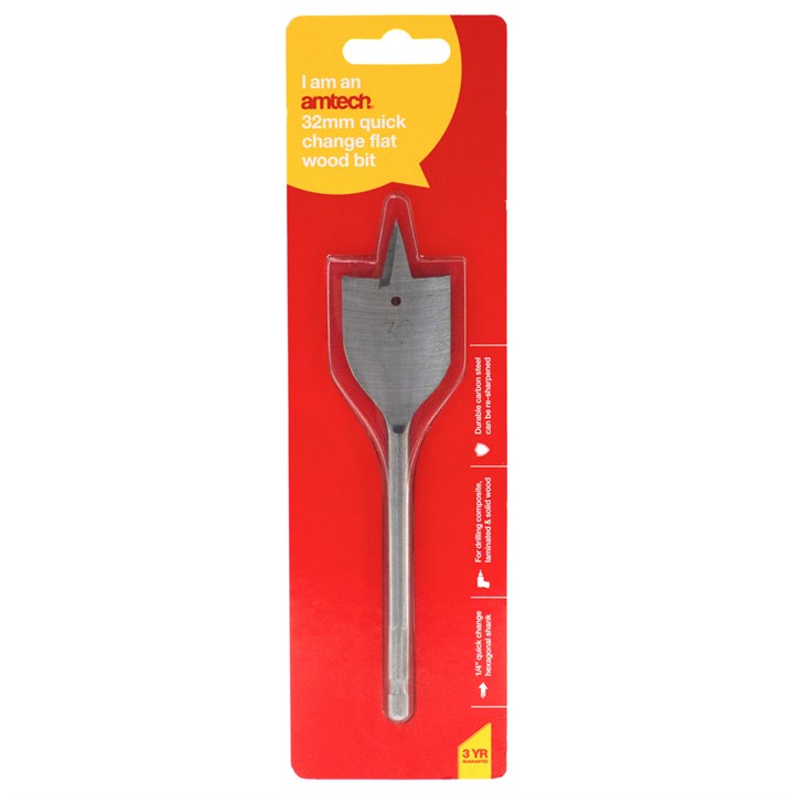 Amtech 32mm x 152mm quick change flat wood bit F1416