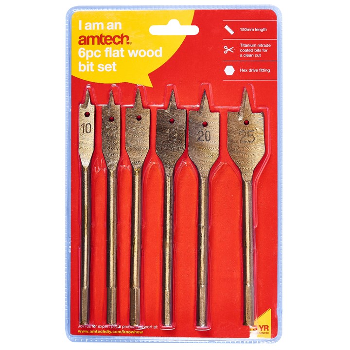 Amtech 6 Piece titanium flat wood bit set F1425