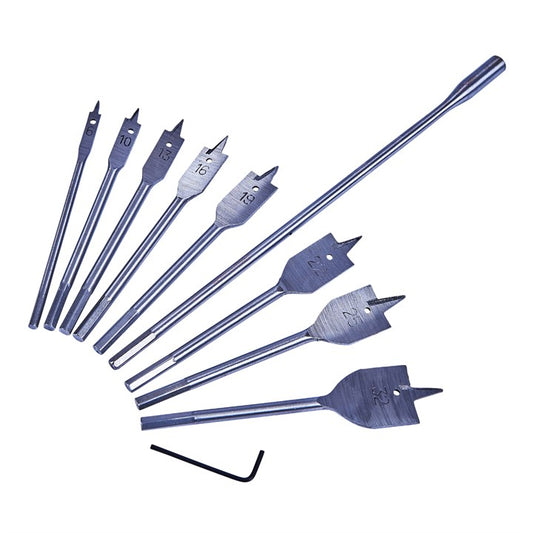 Amtech 8 Piece flat wood bit set with 30mm (12") extension F1435