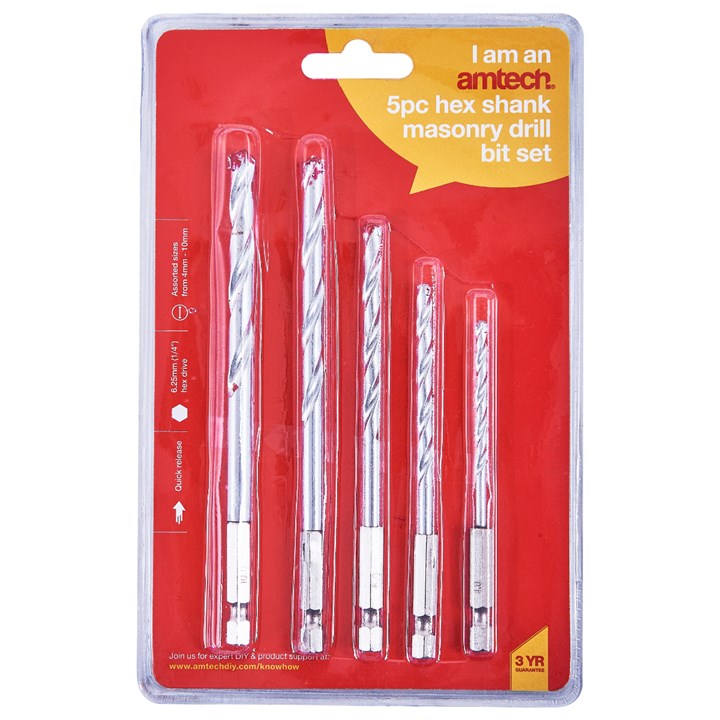 Amtech 5 Piece hex shank masonry drill bit set F1730