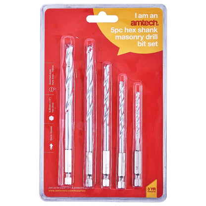 Amtech 5 Piece hex shank masonry drill bit set F1730