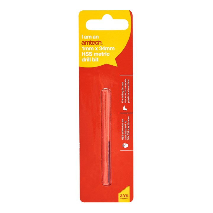 Amtech High speed steel (HSS) metric drill bit (1mm x 34mm) F5000