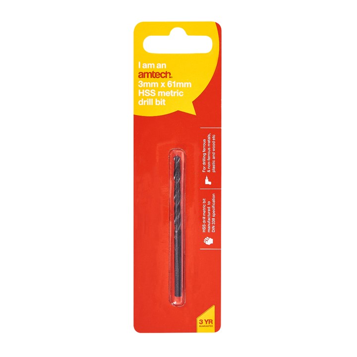 Amtech High speed steel (HSS) metric drill bit (3mm x 61mm) F5004