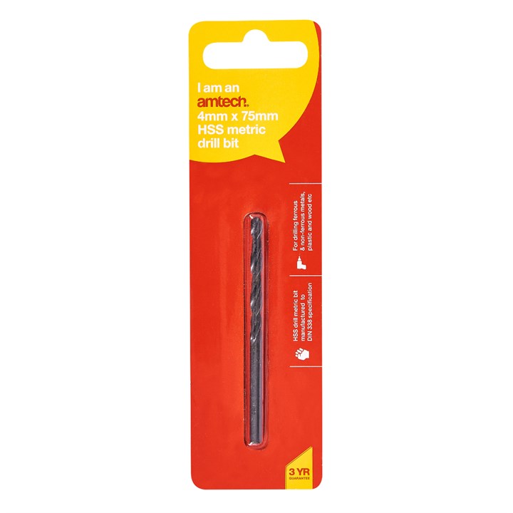 Amtech High speed steel (HSS) metric drill bit (4mm x 75mm) F5007