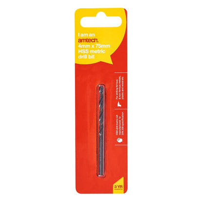 Amtech High speed steel (HSS) metric drill bit (4mm x 75mm) F5007
