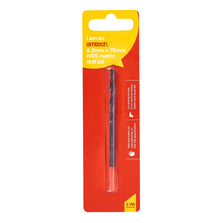 Amtech High speed steel (HSS) metric drill bit (4.2mm x 75mm) F5008