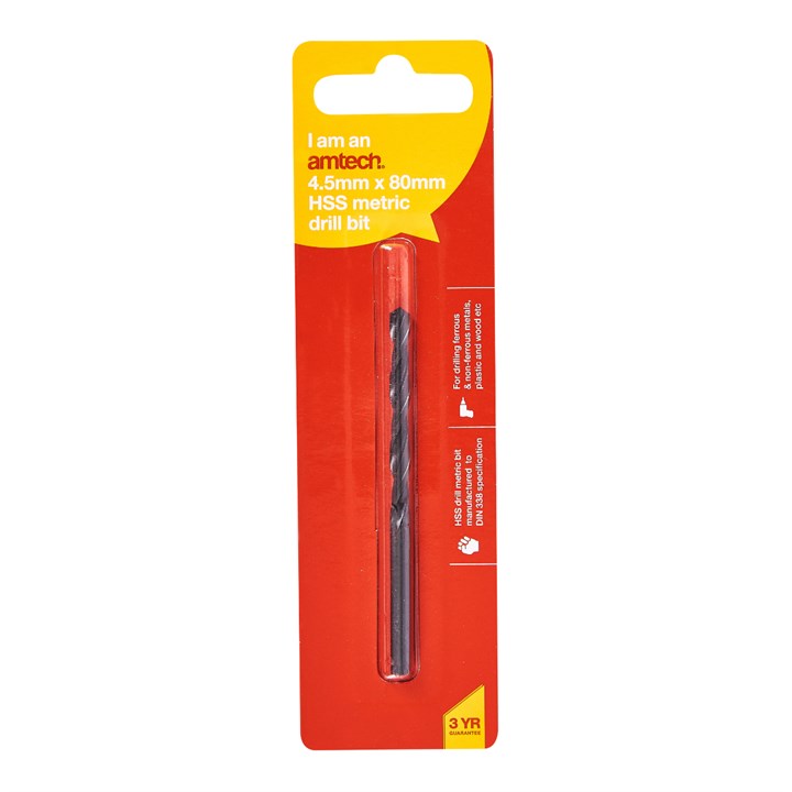 Amtech High speed steel (HSS) metric drill bit (4.5mm x 80mm) F5009