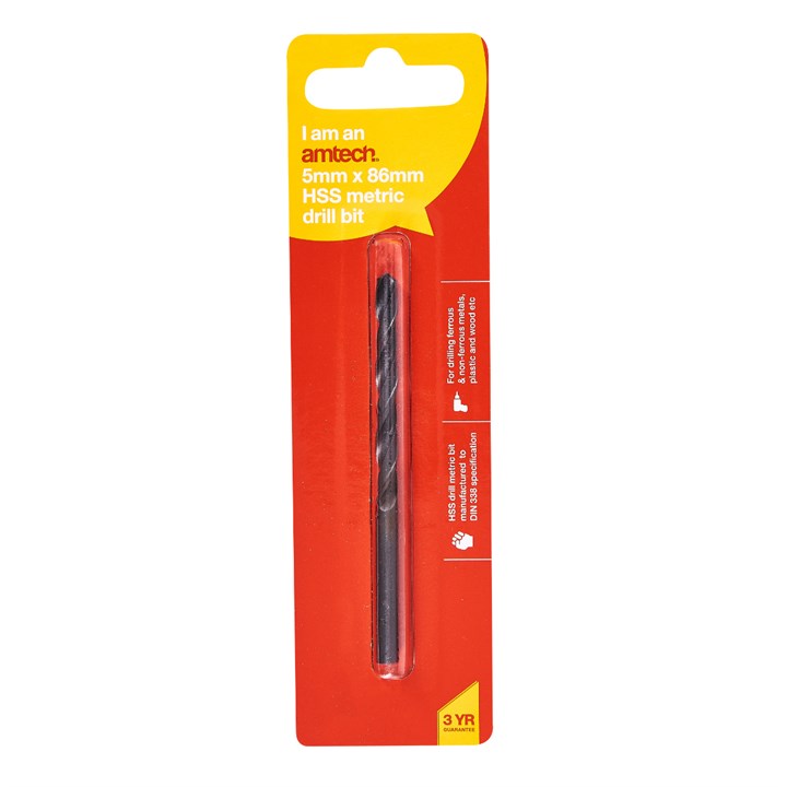 Amtech High speed steel (HSS) metric drill bit (5mm x 86mm) F5011