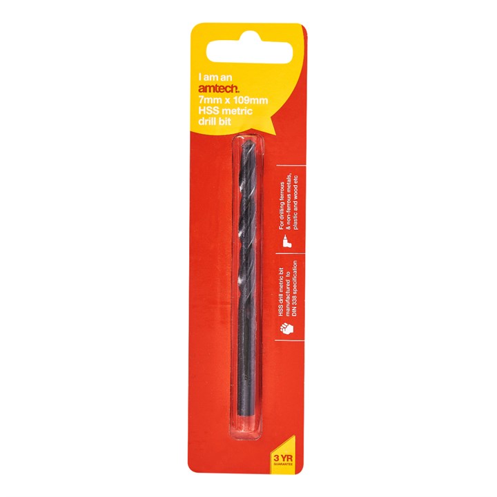 Amtech High speed steel (HSS) metric drill bit (7mm x 109mm) F5015