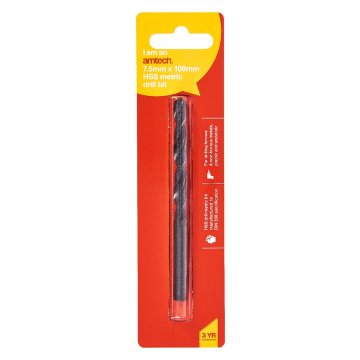 Amtech High speed steel (HSS) metric drill bit (7.5mm x 109mm) F5016