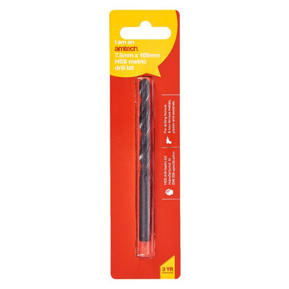 Amtech High speed steel (HSS) metric drill bit (7.5mm x 109mm) F5016