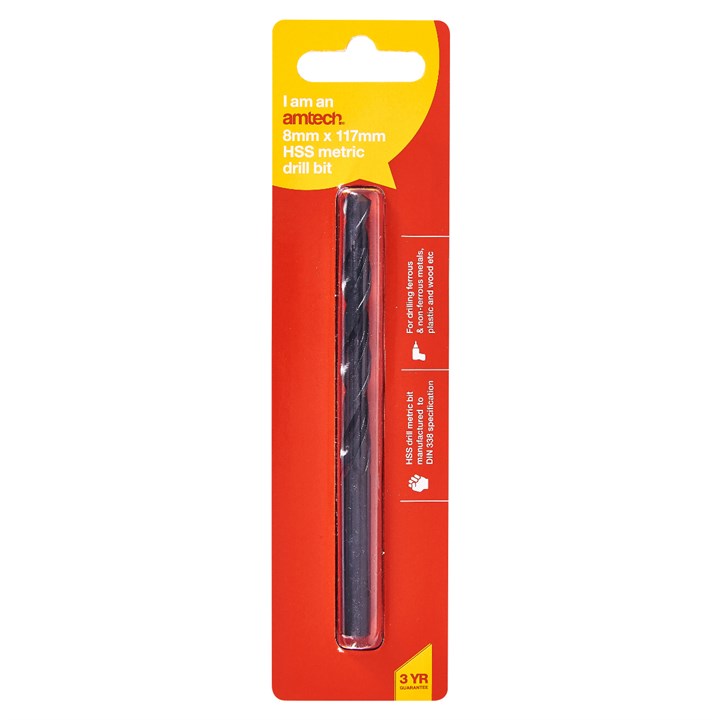 Amtech High speed steel (HSS) metric drill bit (8mm x 117mm) F5017