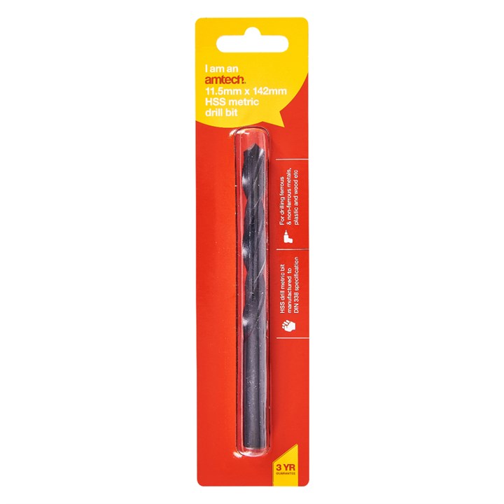 Amtech High speed steel (HSS) metric drill bit (11.5mm x 142mm) F5024