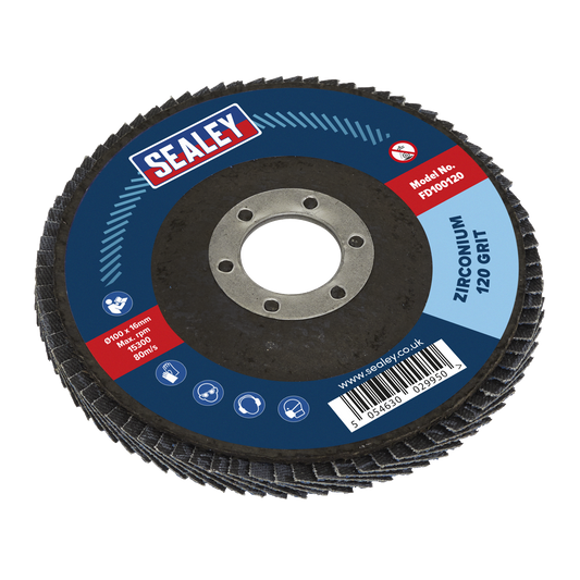 Sealey Ø100mm Zirconium Flap Disc Ø16mm Bore 120Grit FD100120