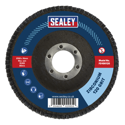 Sealey Ø100mm Zirconium Flap Disc Ø16mm Bore 120Grit FD100120