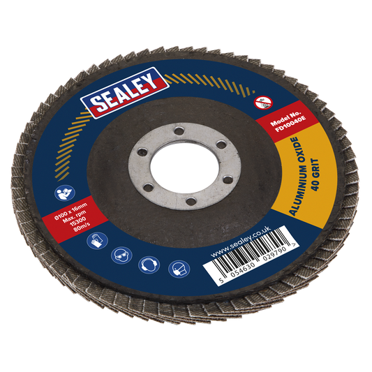 Sealey Ø100mm Aluminium Oxide Flap Disc Ø16mm Bore 40Grit FD10040E