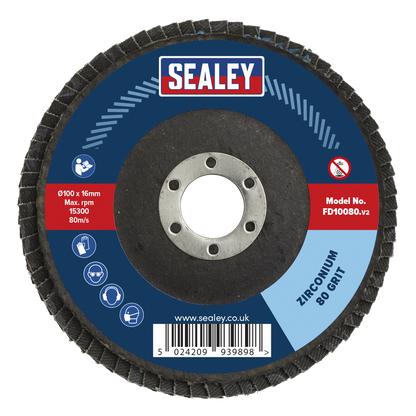 Sealey Ø100mm Zirconium Flap Disc Ø16mm Bore 80Grit FD10080