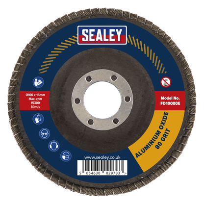 Sealey Ø100mm Aluminium Oxide Flap Disc Ø16mm Bore 80Grit FD10080E