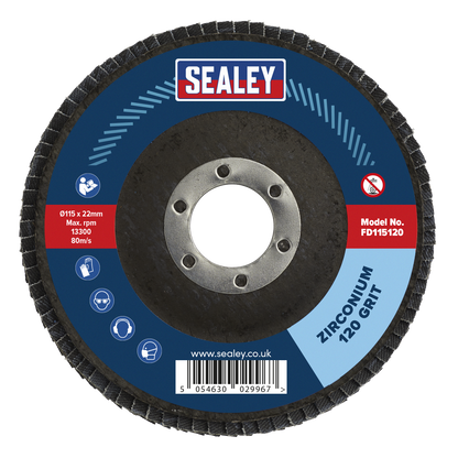 Sealey Ø115mm Zirconium Flap Disc Ø22mm Bore 120Grit FD115120