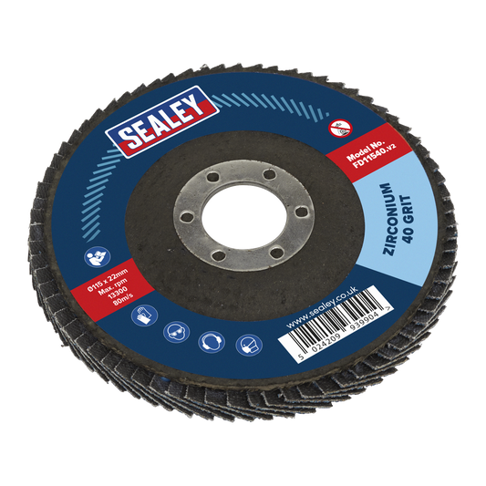 Sealey Ø115mm Zirconium Flap Disc Ø22mm Bore 40Grit FD11540