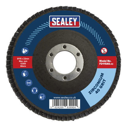 Sealey Ø115mm Zirconium Flap Disc Ø22mm Bore 40Grit FD11540
